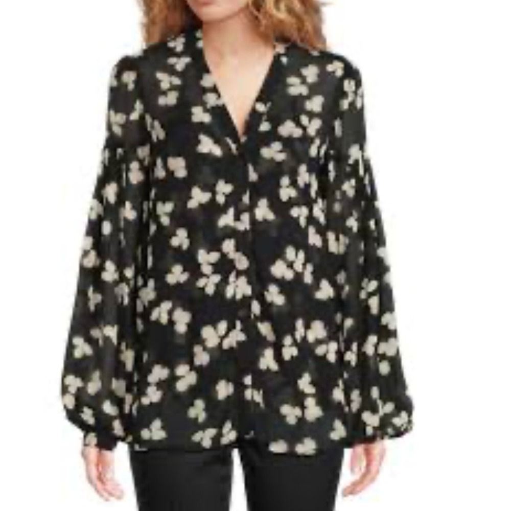 The Kooples Paris Sheer Black Strawberry Leaf  2- Pc Blouse and Tank‎ Top